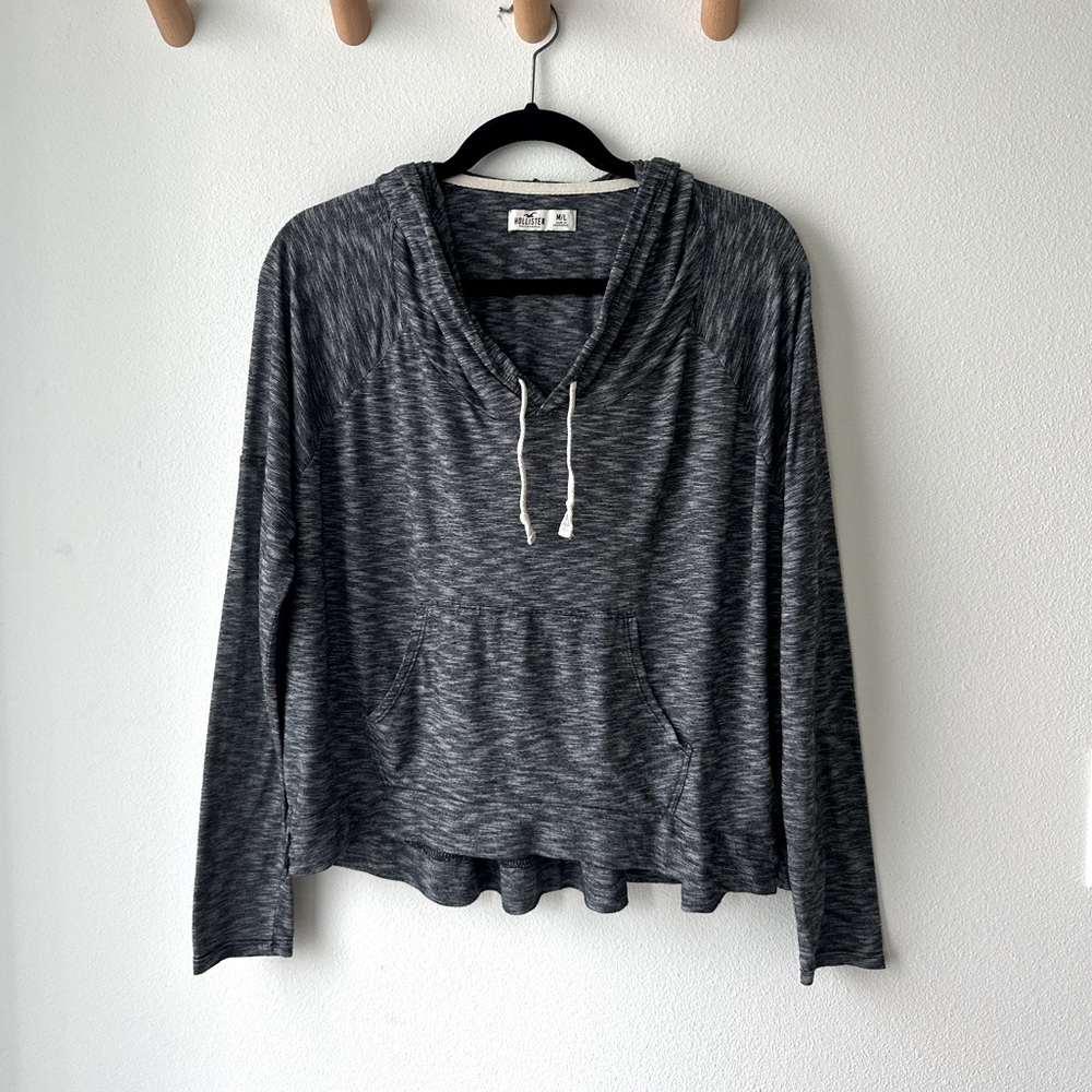 Hollister Cropped Heather Grey Hoodie with Drawstrings M/L